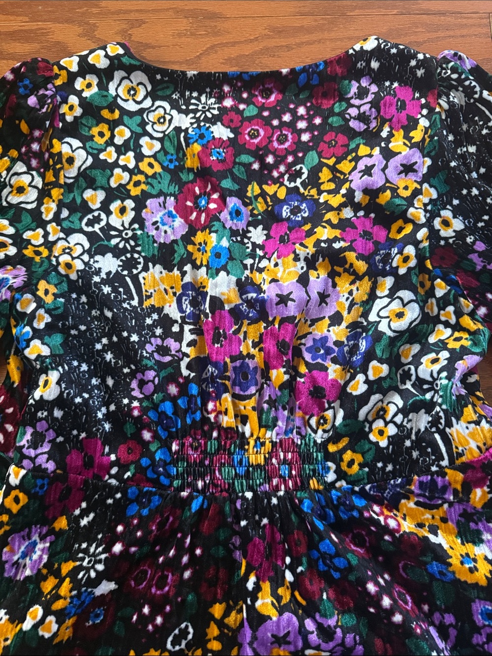 Anthropologie Francis floral velvet puff sleeve a-line dress - Picture 9 of 13